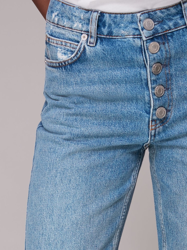 Whistles Blue 100% Cotton Authentic Hollie Button Crop Jeans - Image 4 of 5