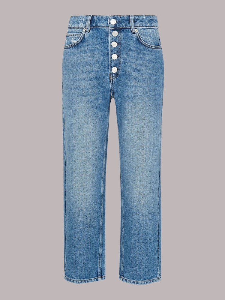 Whistles Blue 100% Cotton Authentic Hollie Button Crop Jeans - Image 5 of 5