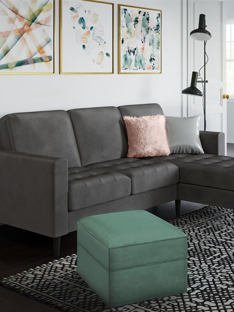 CosmoLiving Charcoal Grey Strummer Velvet Sectional Sofa - Image 1 of 4