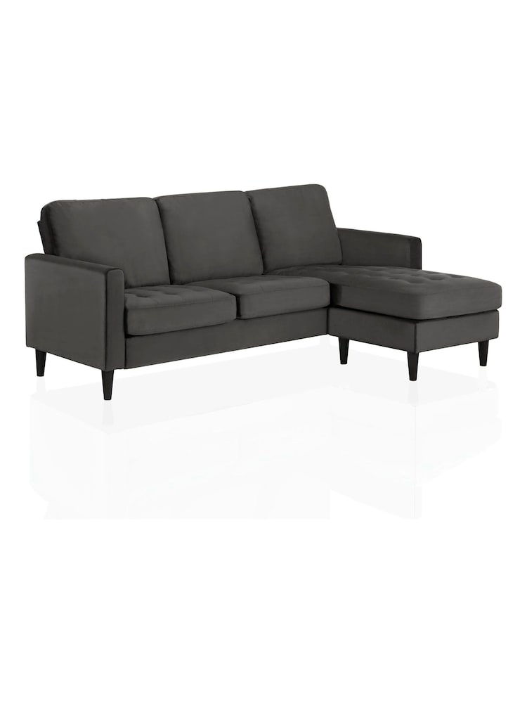 CosmoLiving Charcoal Grey Strummer Velvet Sectional Sofa - Image 2 of 4