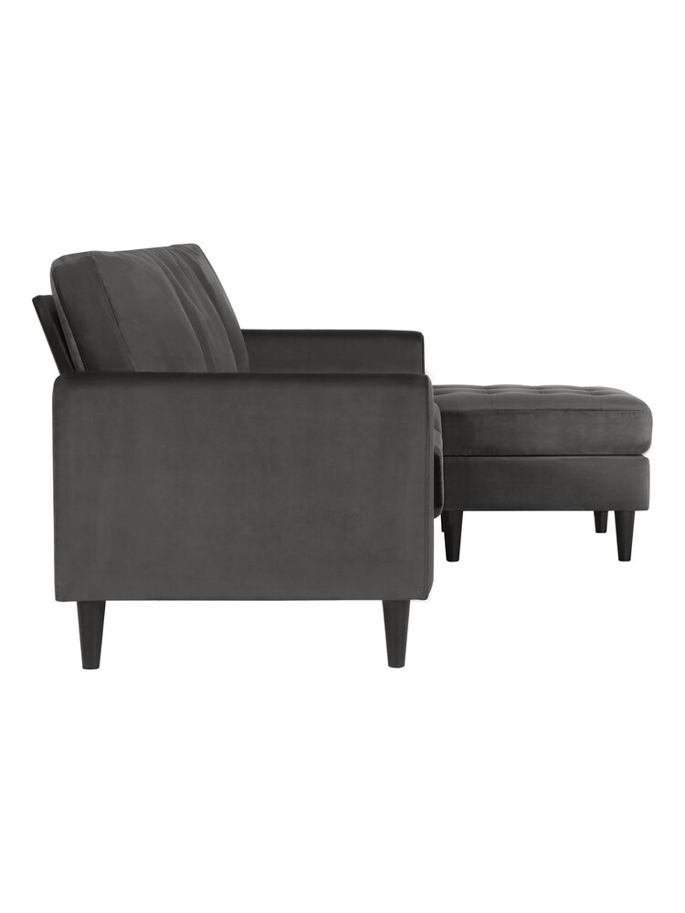 CosmoLiving Charcoal Grey Strummer Velvet Sectional Sofa - Image 4 of 4