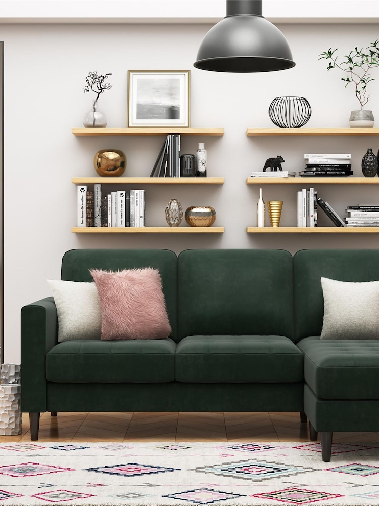 CosmoLiving Green Strummer Velvet Sectional Sofa - Image 1 of 4