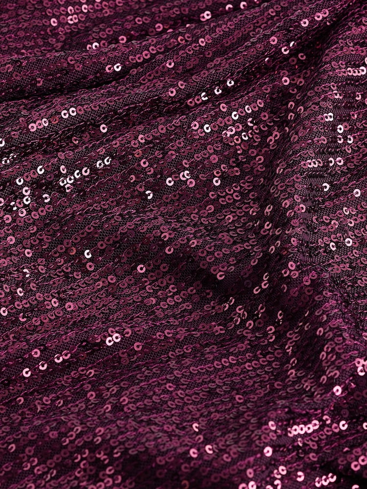 Berry Red Long Sleeve Sequin Jumpsuit - Image 6 of 6