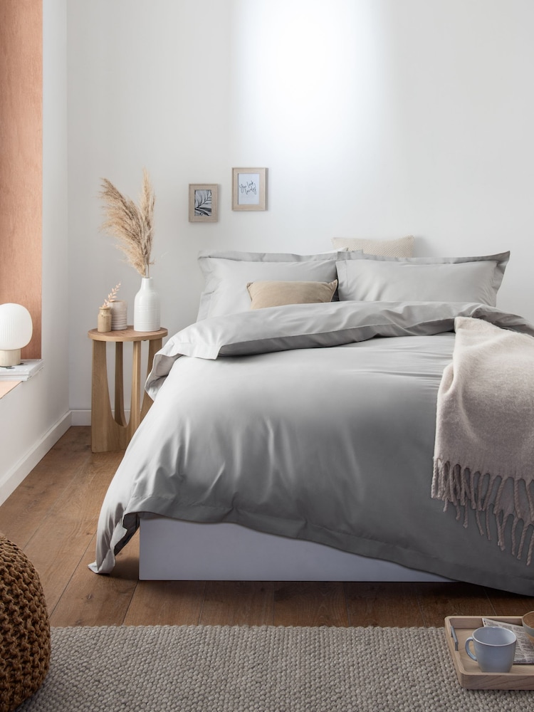 Grey Silver Cotton Rich Duvet Cover and Pillowcase Set - Image 1 of 4
