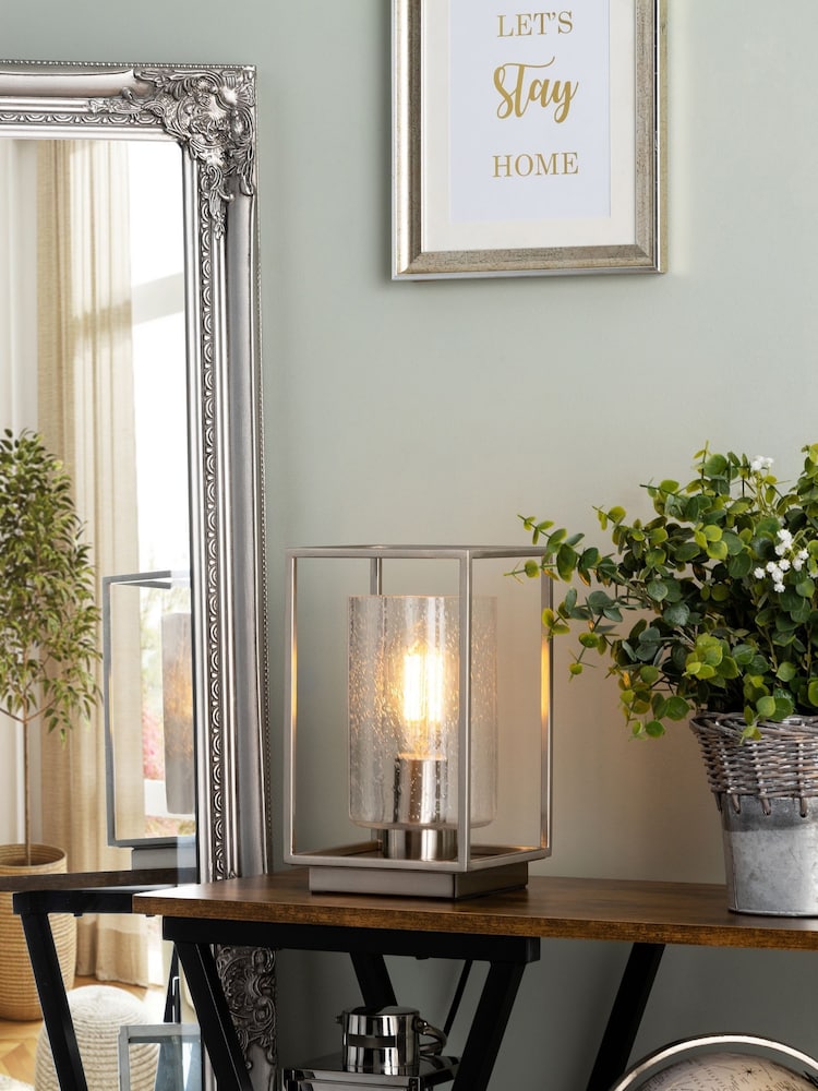 BHS Silver Hardy Industrial Cube Table Lamp - Image 1 of 4