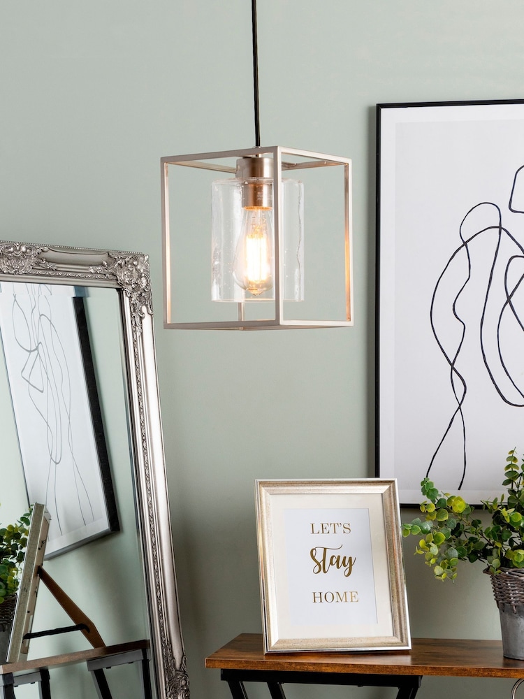 BHS Silver BHS Hardy 1 Light Cage Pendant Ceiling Light - Image 1 of 4