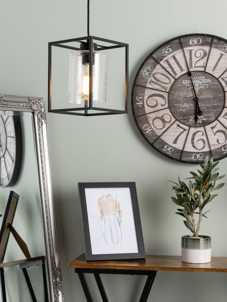 BHS Black BHS Hardy 1 Light Cage Pendant Ceiling Light - Image 1 of 5