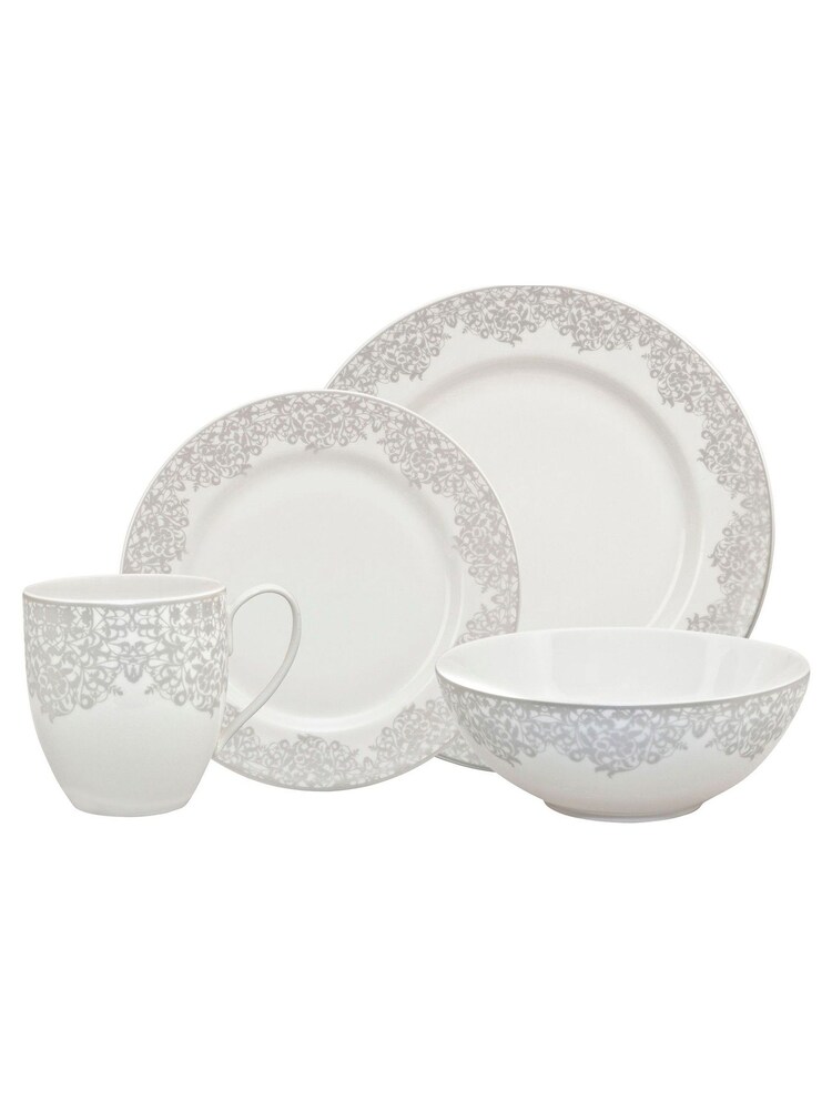 Denby 16 Piece Filigree Silver Monsoon Dinnerware Set - Image 2 of 2