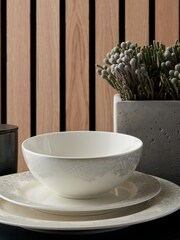 Denby 12 Piece Filigree Silver Monsoon Dinnerware Set - Image 1 of 3