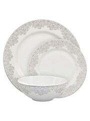 Denby 12 Piece Filigree Silver Monsoon Dinnerware Set - Image 2 of 3