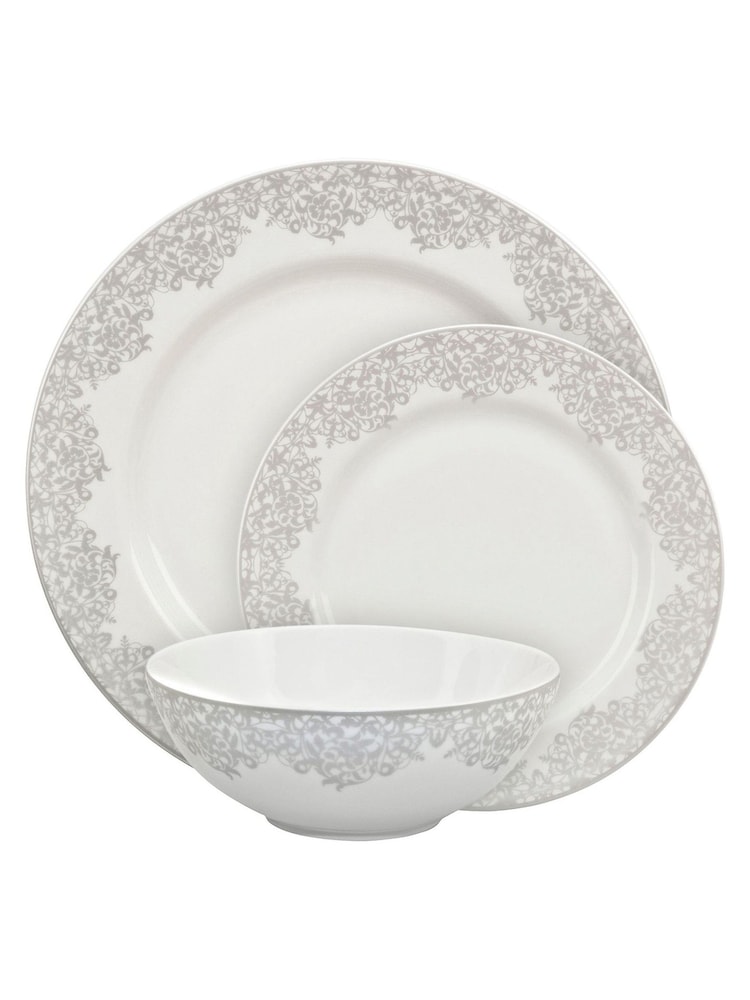 Denby 12 Piece Filigree Silver Monsoon Dinnerware Set - Image 2 of 3