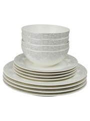 Denby 12 Piece Filigree Silver Monsoon Dinnerware Set - Image 3 of 3