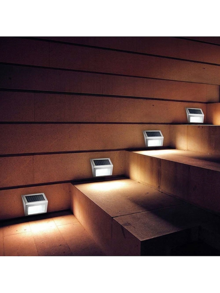 SolarCentre 4 Pack Silver Sherpa Solar Step Lights - Image 1 of 2