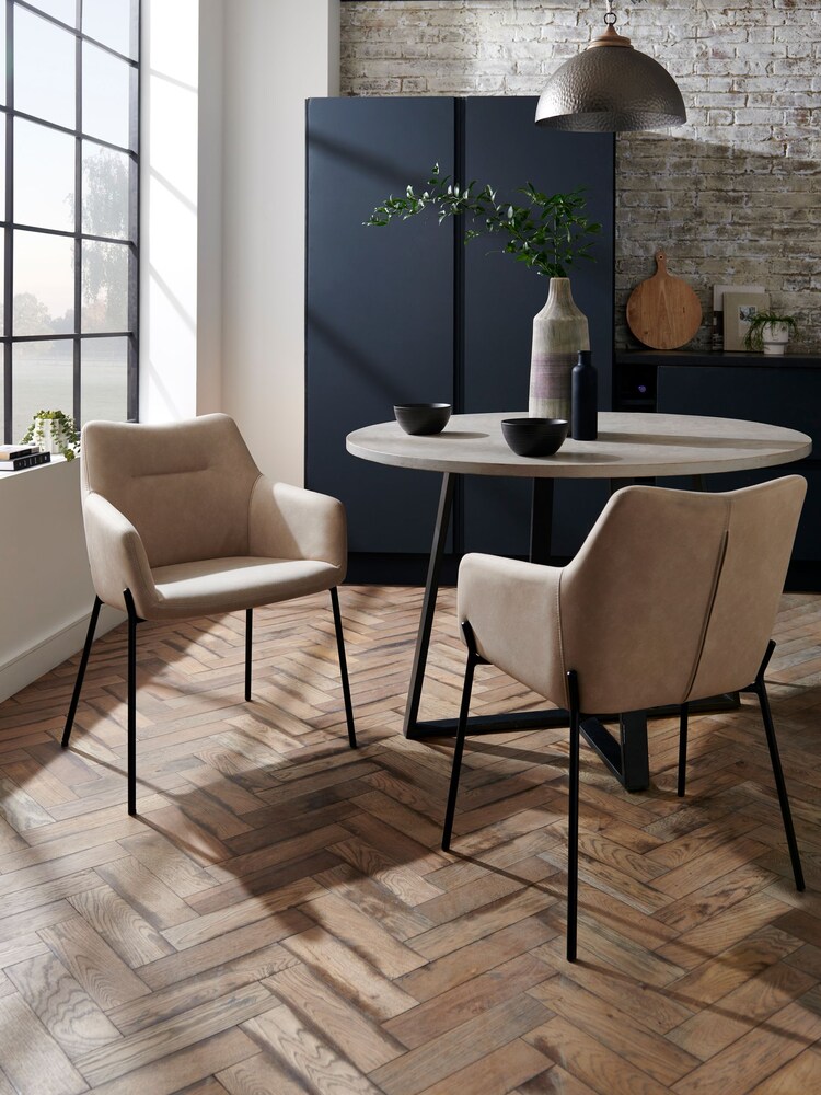 Set of 2 Arona Faux Leather Natural Quinn Black Legs Dining Chairs - Image 1 of 8
