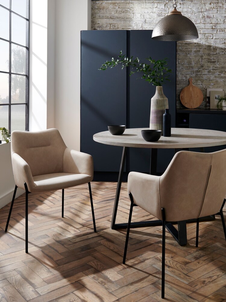 Set of 2 Arona Faux Leather Natural Quinn Black Legs Dining Chairs - Image 2 of 8