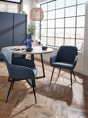 Set of 2 Arona Faux Leather Navy Blue Hamilton Black Leg Quilted Dining Chairs - Image 2 of 9