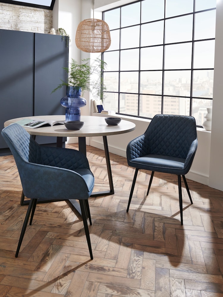 Set of 2 Arona Faux Leather Navy Blue Hamilton Black Leg Quilted Dining Chairs - Image 2 of 9