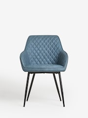 Set of 2 Arona Faux Leather Navy Blue Hamilton Black Leg Quilted Dining Chairs - Image 3 of 9