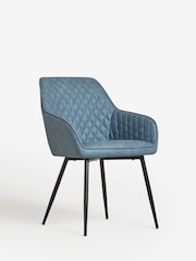 Set of 2 Arona Faux Leather Navy Blue Hamilton Black Leg Quilted Dining Chairs - Image 6 of 9