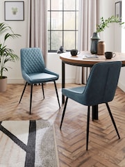 Set of 2 Arona Faux Leather Navy Blue Hamilton Black Leg Quilted Dining Chairs - Image 1 of 11