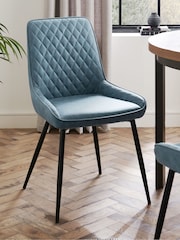 Set of 2 Arona Faux Leather Navy Blue Hamilton Black Leg Quilted Dining Chairs - Image 2 of 11