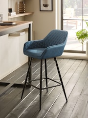 Arona Faux Leather Navy Blue Hamilton Fixed Height Quilted Kitchen Bar Stool - Image 1 of 8