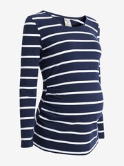 Frugi Maternity Organic Navy Blue Stripe Long Sleeve Top - Image 5 of 6