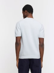 River Island Blue Textured Knitted T-Shirt - Image 2 of 5