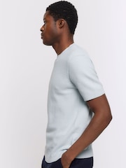River Island Blue Textured Knitted T-Shirt - Image 3 of 5