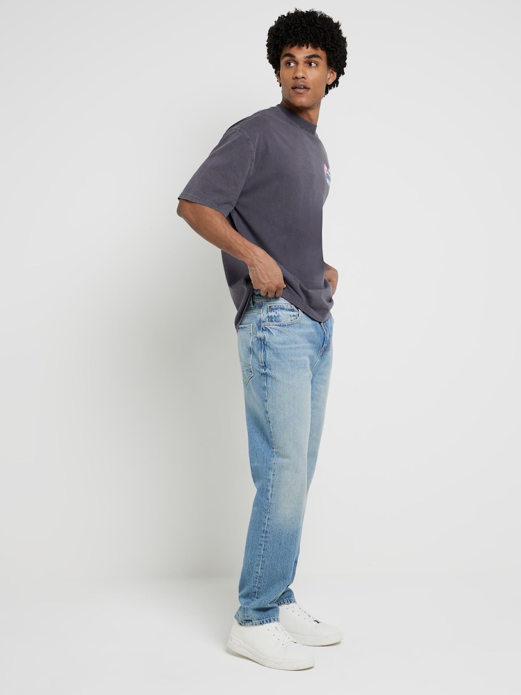 River Island faded Blue Straight Fit Jeans - Image 2 of 4