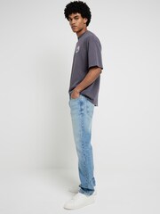 River Island faded Blue Straight Fit Jeans - Image 3 of 4
