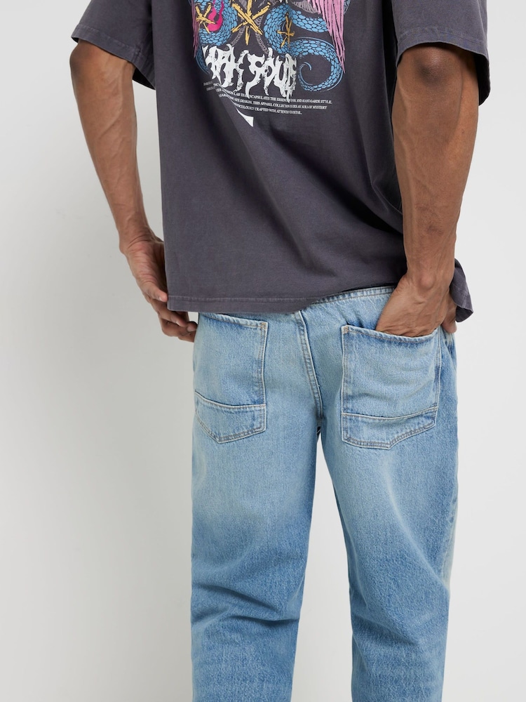 River Island faded Blue Straight Fit Jeans - Image 4 of 4