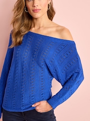 Cobalt Blue Off The Shoulder Knitted Top - Image 1 of 5