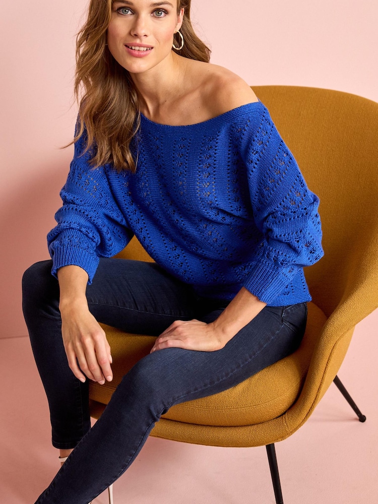 Cobalt Blue Off The Shoulder Knitted Top - Image 2 of 5