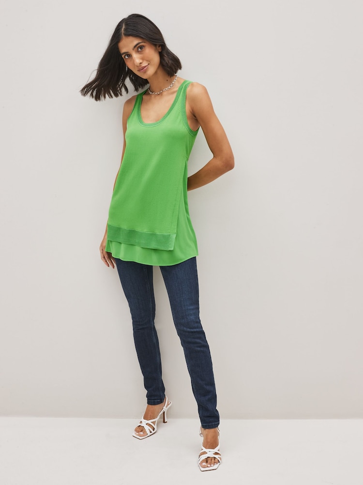 Bright Green Asymmetric Knit Tank Layer Top - Image 2 of 6