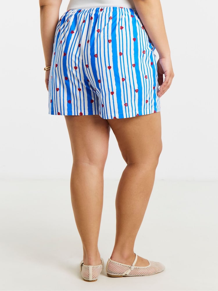 Simply Be Blue Blue Stripe Embroidered Shorts - Image 2 of 4 Simply Be Blue Blue Stripe Embroidered Shorts - Image 2 of 4
