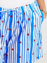 Simply Be Blue Blue Stripe Embroidered Shorts - Image 4 of 4