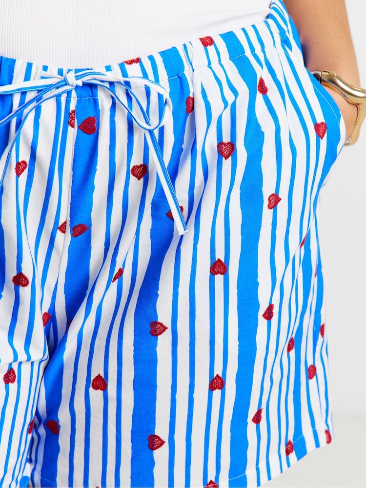 Simply Be Blue Blue Stripe Embroidered Shorts - Image 4 of 4 Simply Be Blue Blue Stripe Embroidered Shorts - Image 4 of 4