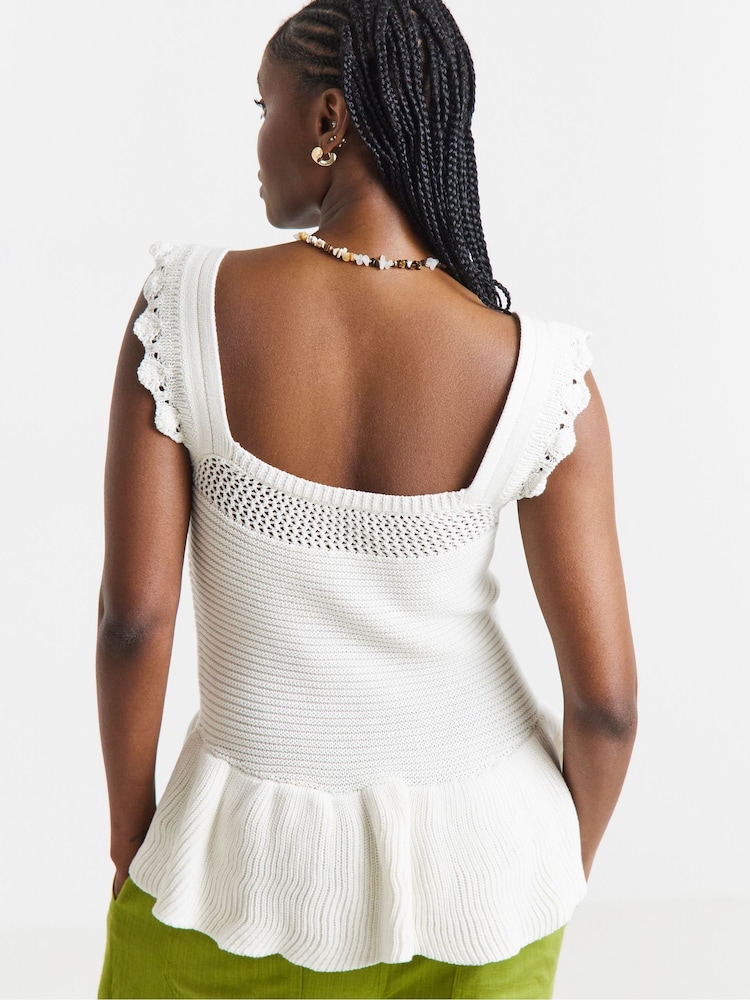 Simply Be Natural Knitted Peplum Crochet Vest - Image 2 of 4