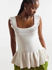 Simply Be Natural Knitted Peplum Crochet Vest - Image 3 of 4
