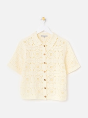 Oliver Bonas Cream Ecru Crochet Short Sleeve Shirt - Image 3 of 7