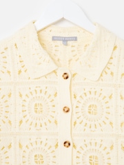 Oliver Bonas Cream Ecru Crochet Short Sleeve Shirt - Image 5 of 7
