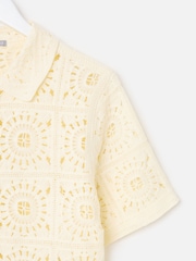 Oliver Bonas Cream Ecru Crochet Short Sleeve Shirt - Image 6 of 7