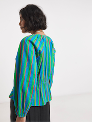 Simply Be Blue Multi Stripe Peplum Top - Image 2 of 4
