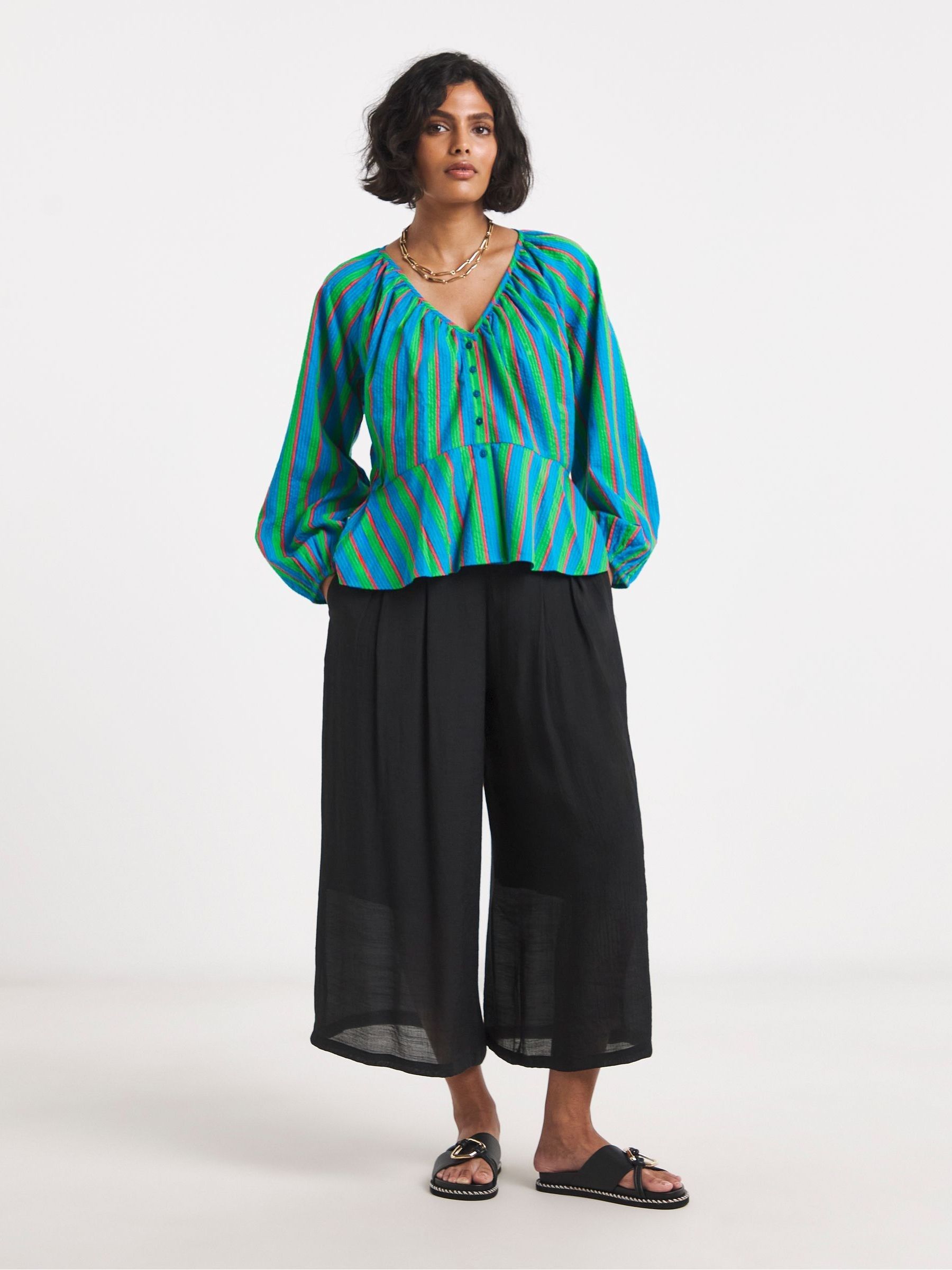 Buy Simply Be Blue Multi Stripe Peplum Top from Next Canada