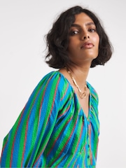 Simply Be Blue Multi Stripe Peplum Top - Image 4 of 4