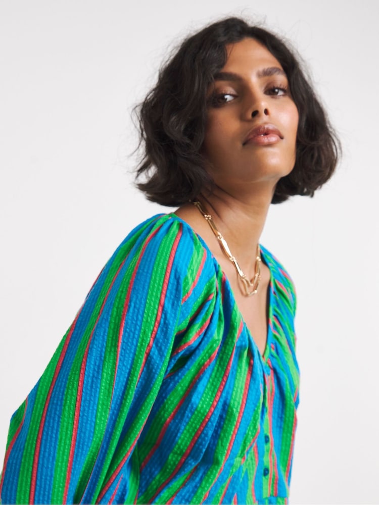 Simply Be Blue Multi Stripe Peplum Top - Image 4 of 4 Simply Be Blue Multi Stripe Peplum Top - Image 4 of 4