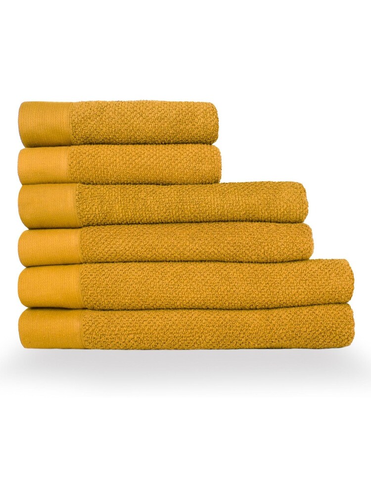 furn. 6 Piece Ochre Yellow Textured 100% Cotton Towel Bale - Image 1 of 4