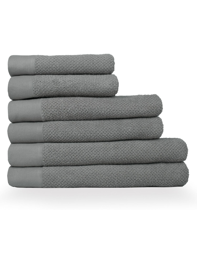 furn. 6 Piece Cool Grey Textured 100% Cotton Towel Bale - Image 1 of 4