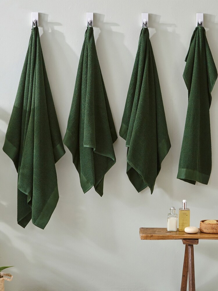 furn. 4 Piece Dark Green Textured 100% Cotton Bale Towels - Image 2 of 4